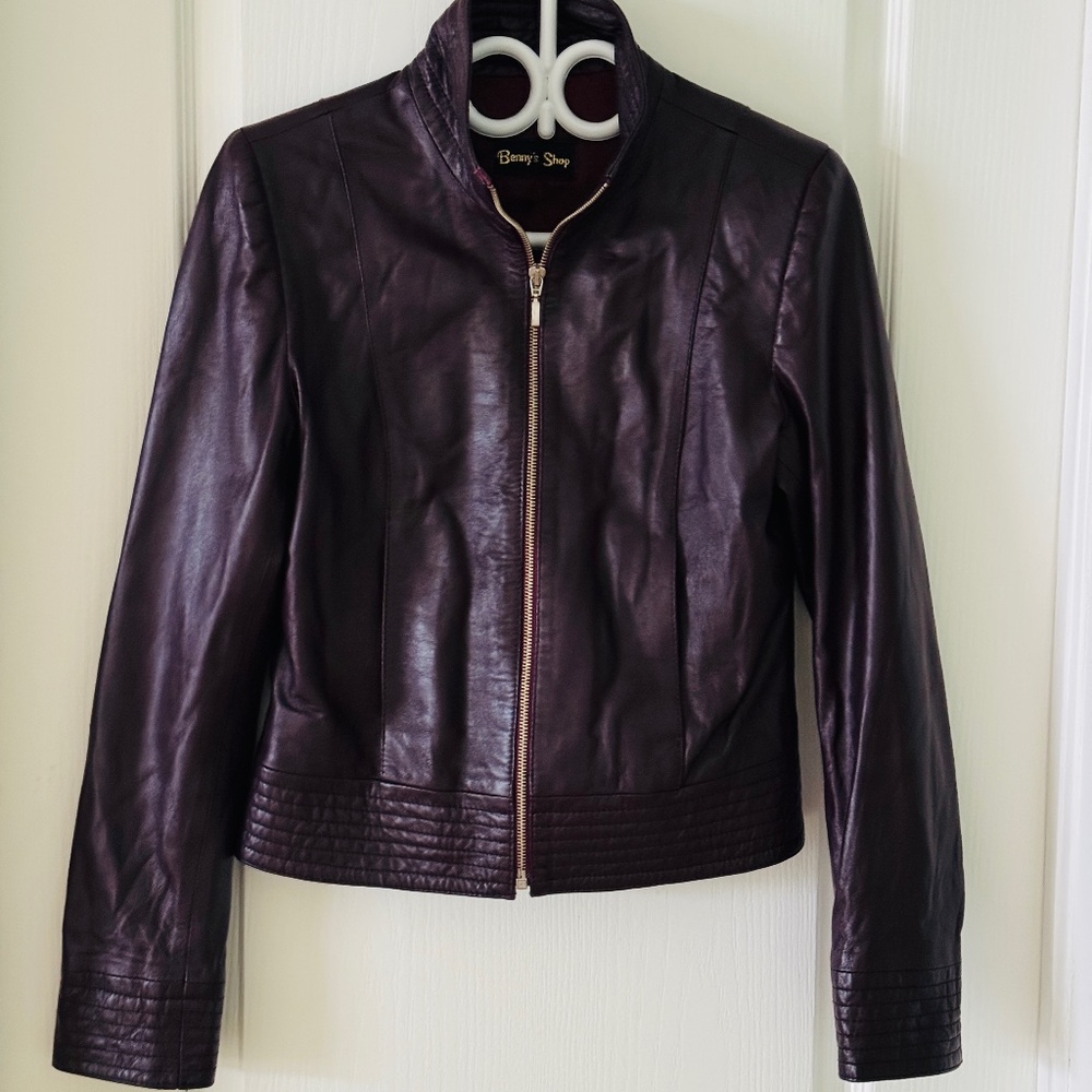 Women's Plum Leather Zip-Front Jacket